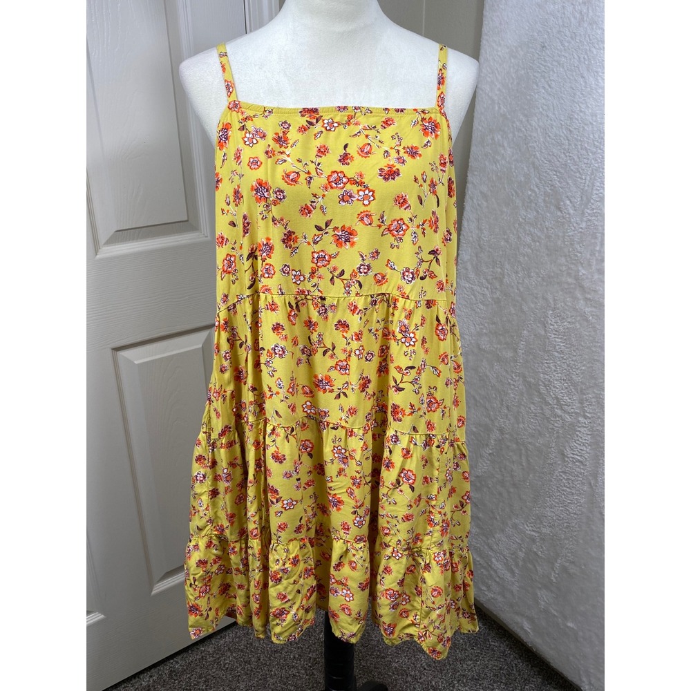 Old Navy Floral Yellow Tiered Summer Dress With Pockets Cottagecore Boho Size XL - Picture 1 of 7